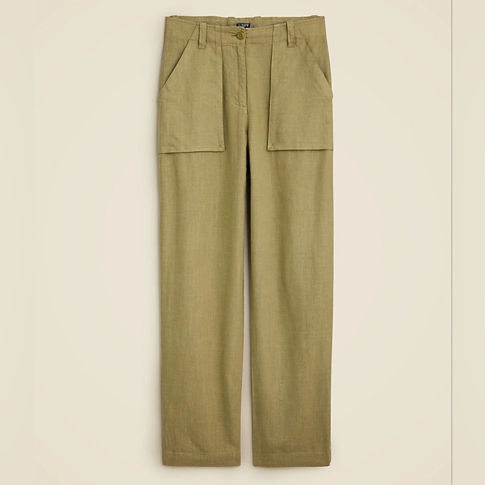 J. Crew Seaside Cargo Pants in linen-TENCEL™ lyocell Blend Olive Green Sz 0